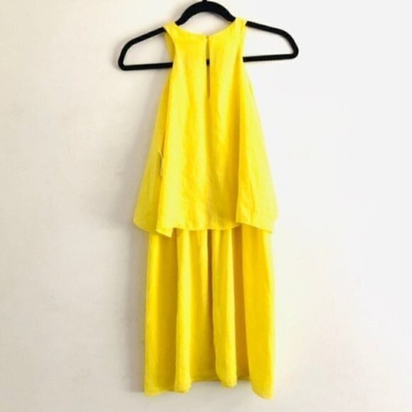 Bar III Dress S NWT Macy’s Yellow Popover Electric Citron Keyhole - Picture 9 of 11